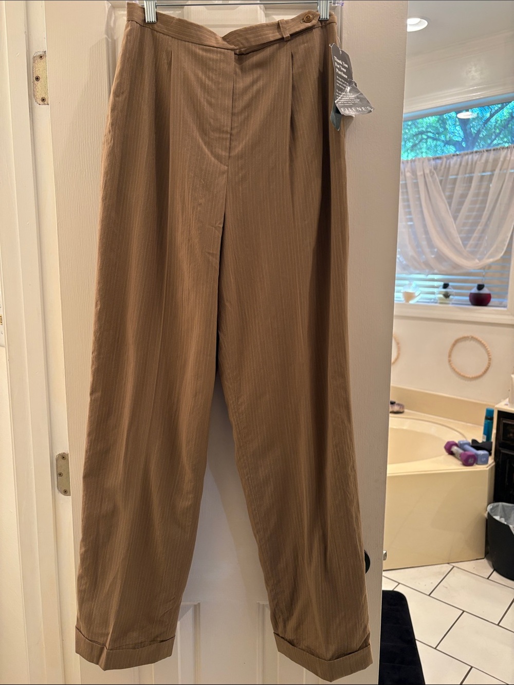 Lauren Ralph Lauren Camel Pinstripe High-Waist Trousers